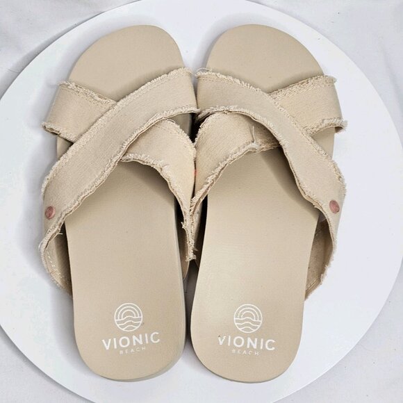 Vionic Beach Women's Panama Canvas Slip On Comfort Slide Sandals Shoes Size 9 - Picture 5 of 7